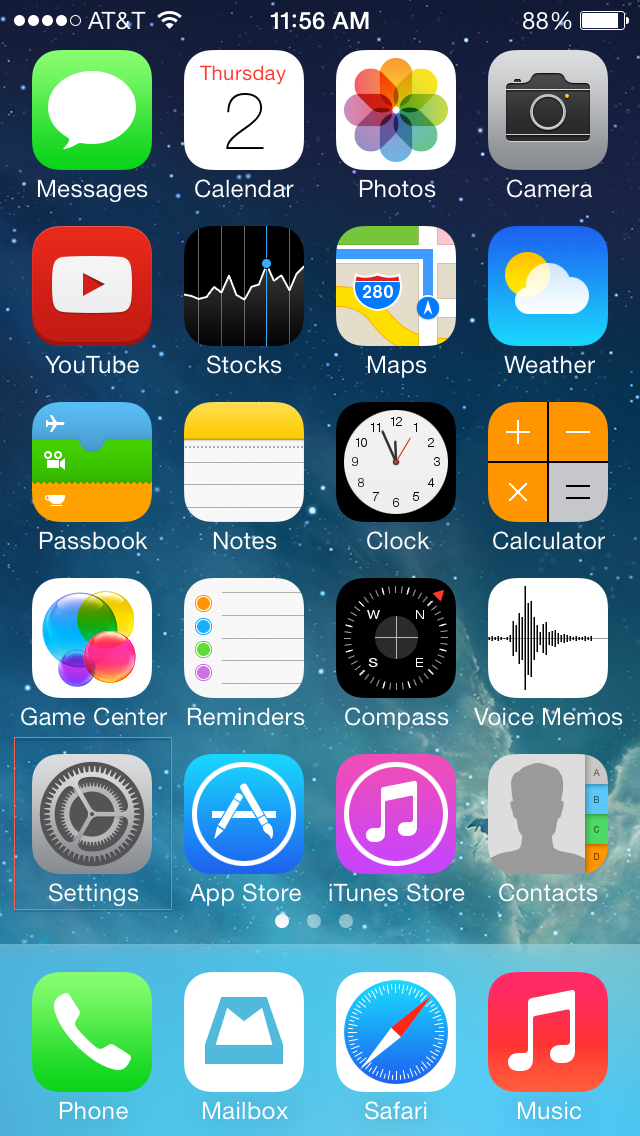 Settings icon on the iPhone homescreen 