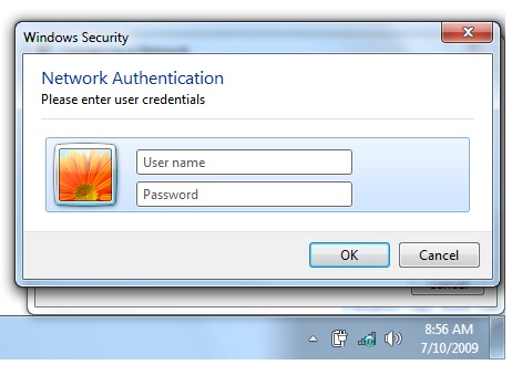 Entering L S U credentials in the Network Authentication window 