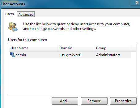 Properties button on the accounts window.