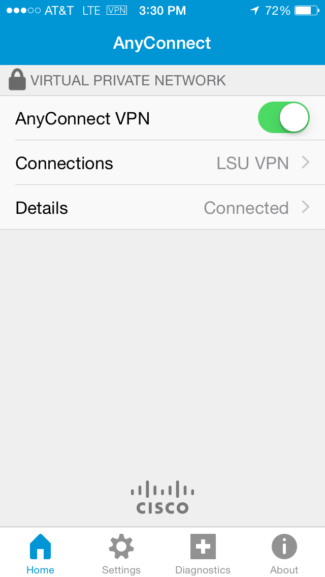 AnyConnect connected to the LSU VPN