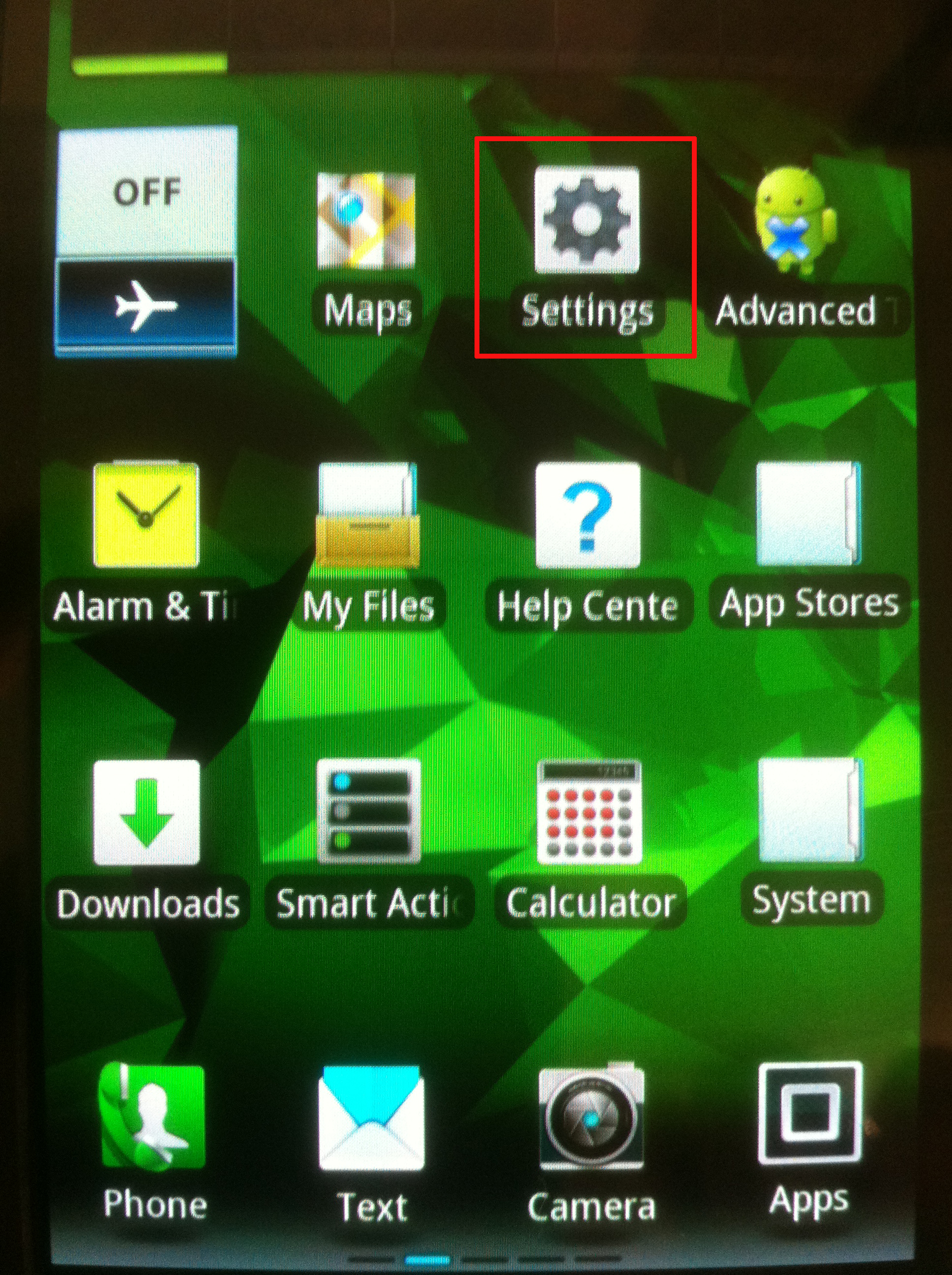  settings icon on home screen of the razor. 