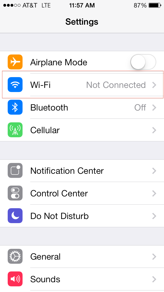 Wi-fi settings option