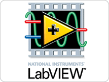 image of the lab view logo. It has a right facing triangle with a plus sign in it in the center of the image, and graphs of mathematical functions in the background. The background is also made to look like the physical film strip that older movies were made on. There is text at the bottom of the logo that says Lab View.