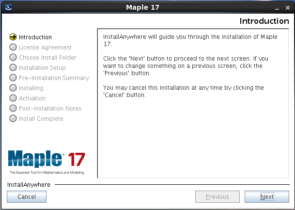 The Maple 17 Introduction window