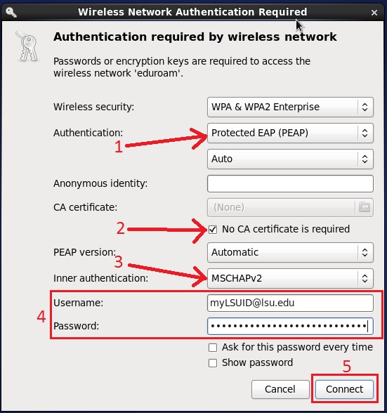 Wireless Network Authentication required dialog box.