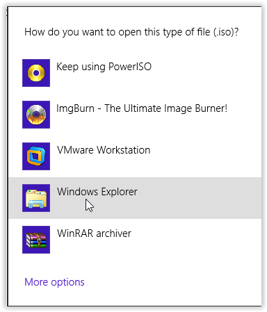 the windows explorer option highlighted