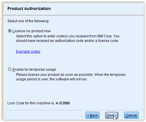 Product Authorization Window on the SPSS Statistics 22 Install Wizard