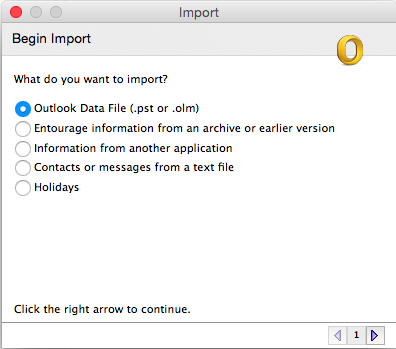 the Import window with outlook data file selected