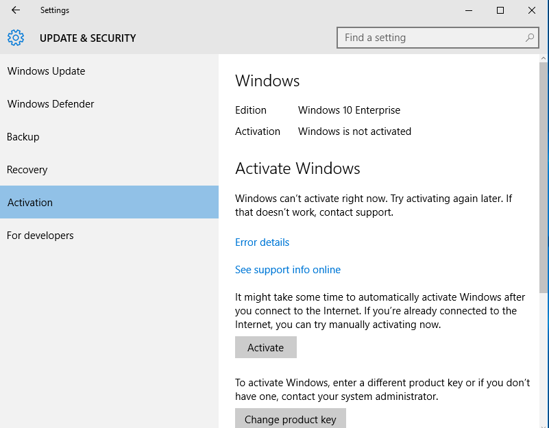 windows 10 activate button on right side