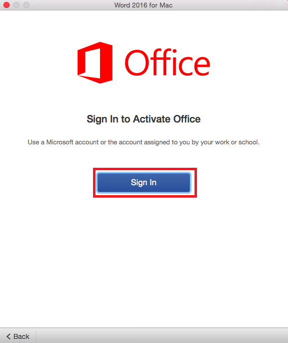 The Office sign in page with the sign in button highlighted mid-screen