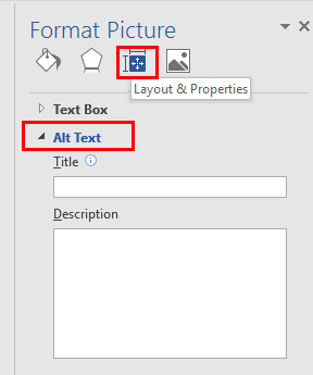 Alt text option under format picture option in Microsoft Office