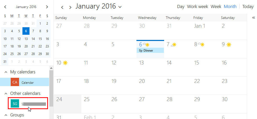 outlook web app calendar in office 365 when a shared calendar is off.