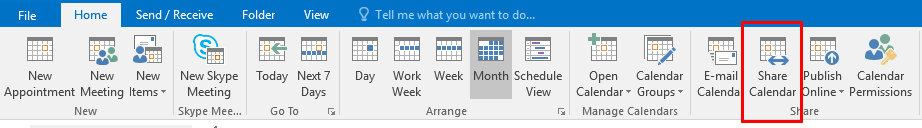 share calendar button on the toolbar 