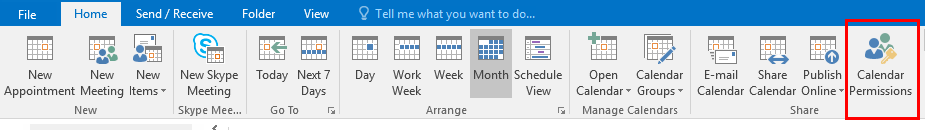 calendar permissions button in outlook 2016