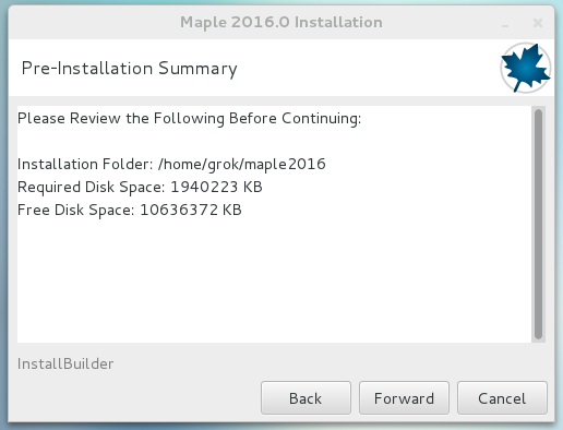 Maple 2016 pre-installation summary