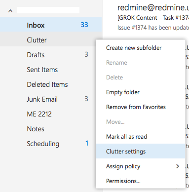 Clutter Settings option