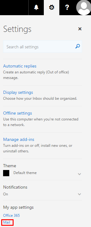 Settings sidebar