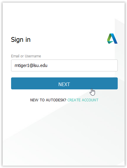 Sign in information entered for accessing Fusion360.