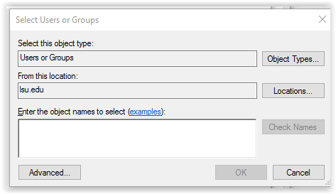 the select users or groups dialog box.