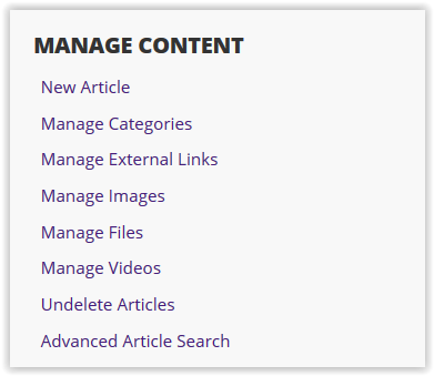 content queues with options like new article or manage categories.