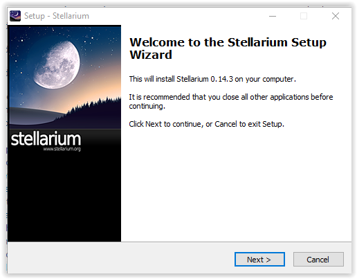 stellarium setup wizard intro