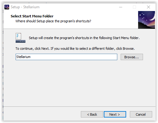 selecting start menu folder for installation 