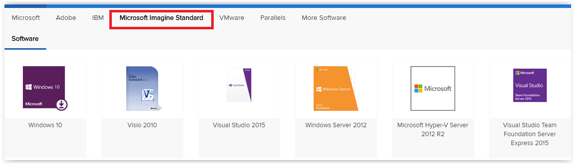 onthehub with microsoft imagine standard highlighted