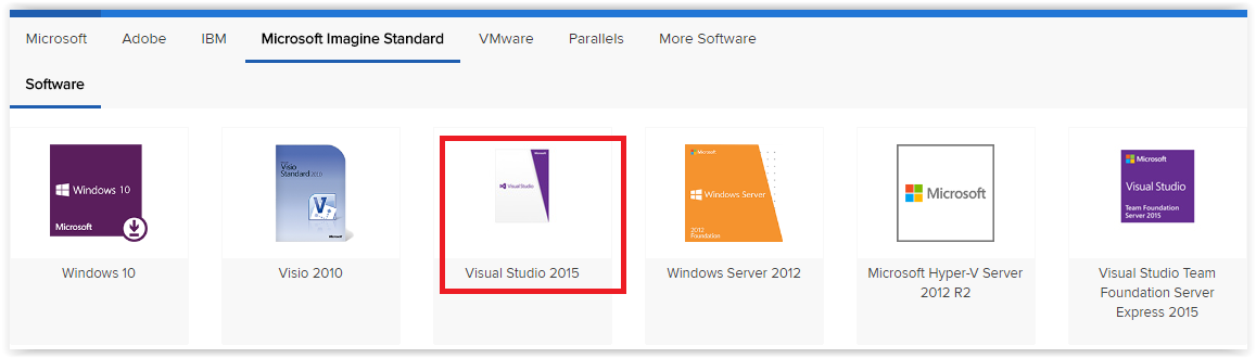 OnTheHub with Visual Studio 2015 Highlighted.
