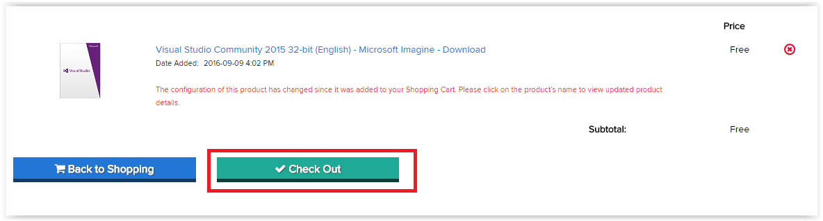 your cart with Check Out button Highlighted