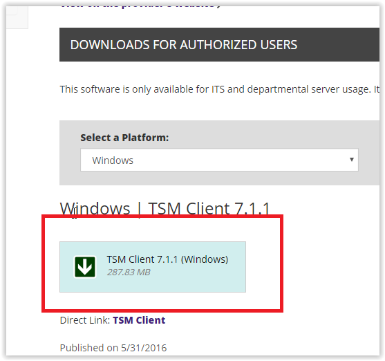 the TSM Client 7.1.1 download button