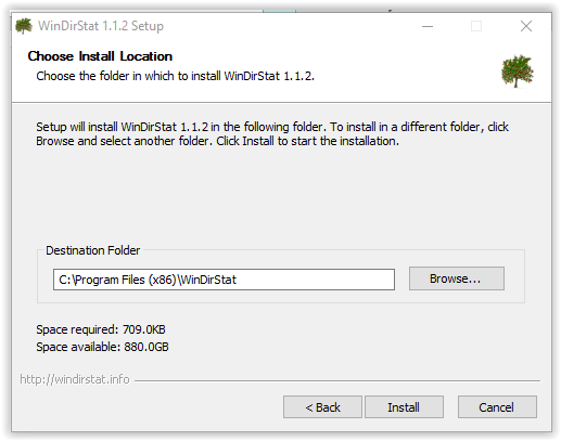choosing installtion folder for WinDirSTat install 