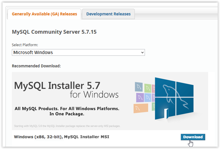 mysql database download windows 7