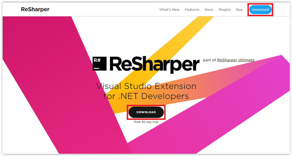 Download buttons on ReSharper page