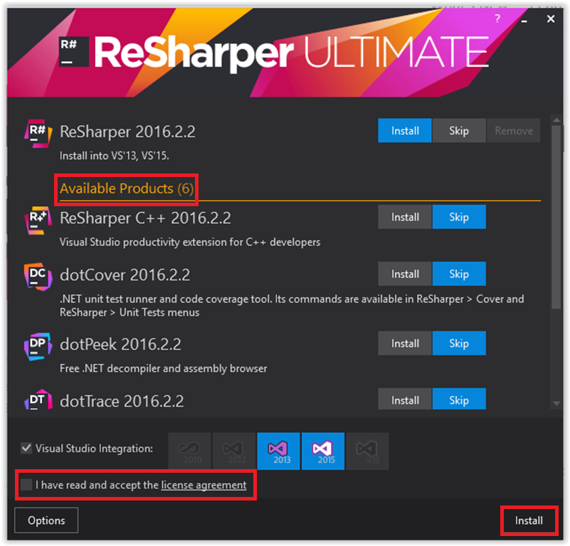 ReSharper Ultimate program with available downloads