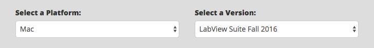 Platform and Version selection dropdown