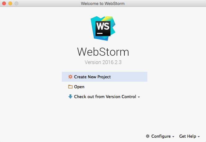 The webstorm welcome window