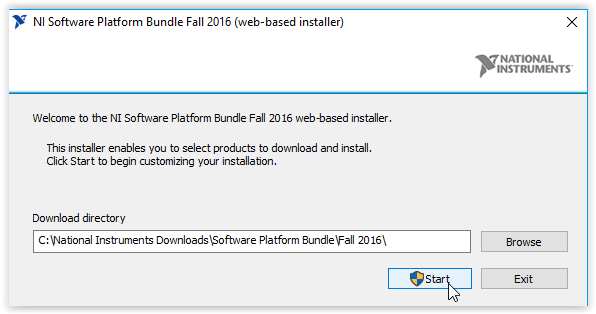 Installation bundle window with start highlighted at the bottom right of the window.