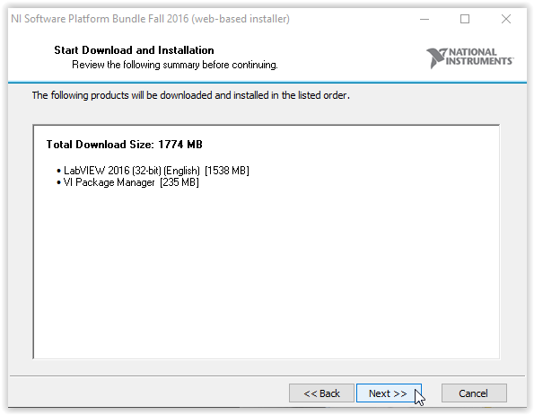 Download and installation screen with next highlighted at the bottom of the window.
