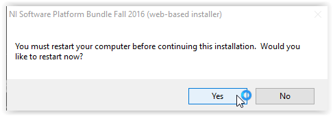 Restarting computer in order to finish installation with yes highlighted at bottom of the window.