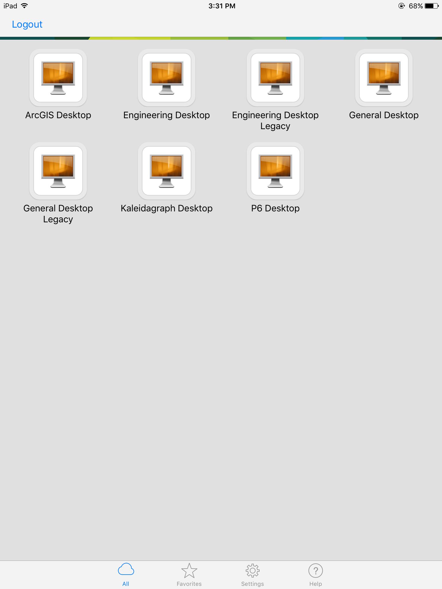 VMware desktop selection.