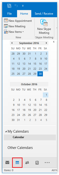 Calender icon on the Microsoft Outlook sidebar