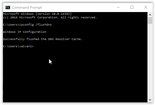 the command prompt window with IP config slash flush dns typed in.