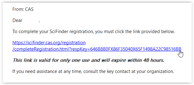 scifinder account confirmation email
