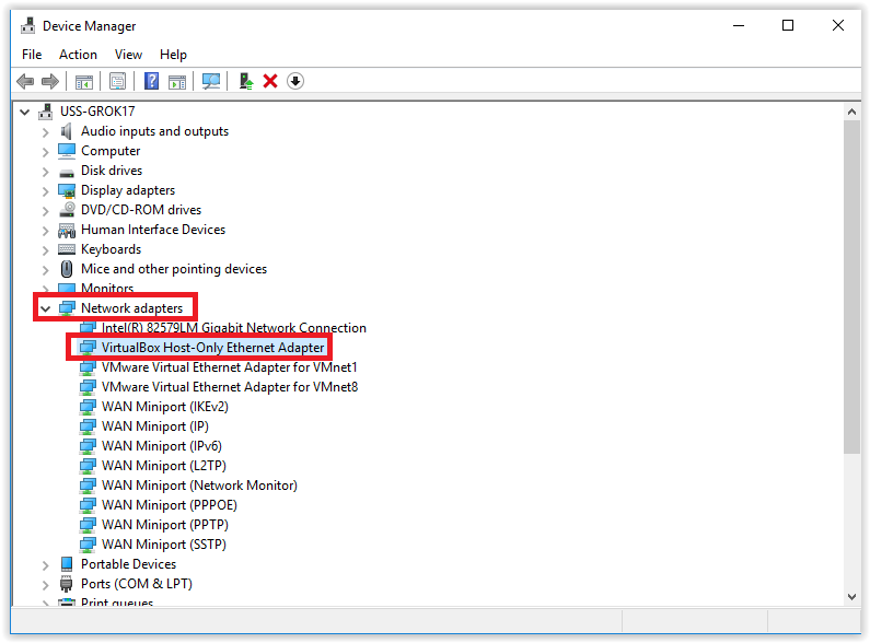 Choosing the Network Adapter from Device Manager