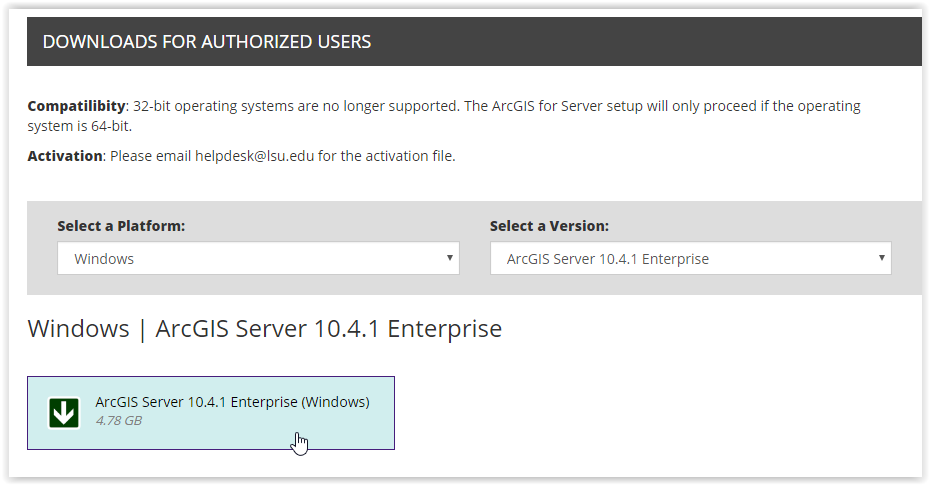 Downloading ArcGIS Server from Tigerware.