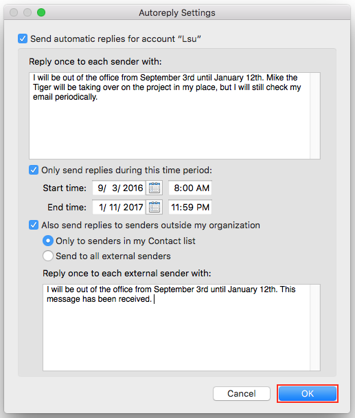 create an out of office reply in outlook for mac 2016