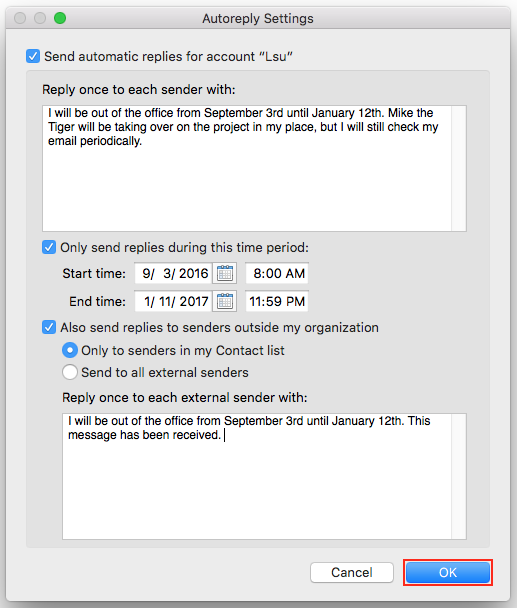 setout of office in outlook for mac