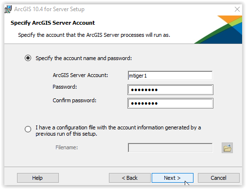 Account created example for ArcGIS server.