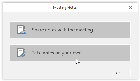 Meeting notes options in the middle of the screen.