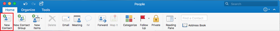 New Contact options on the toolbar in Outlook